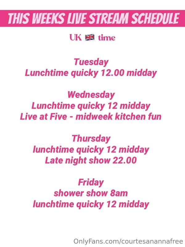 This weeks schedule on my VIP @courtesananna