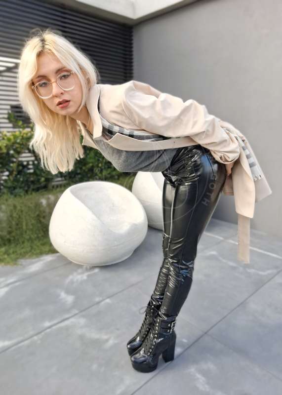 Feeding your hot Domme in shiny PVC pants kink.✨🖤