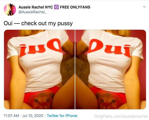 You can follow me on twitter too. Oui. Check out my pussy!