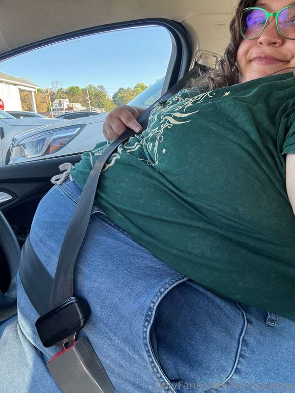 cute n squished in my car w my seat belt extender of course ..