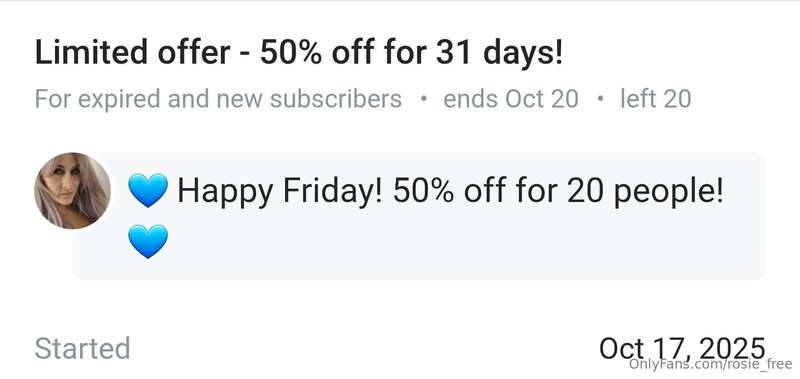 Happy Friday! Just put on a 50% sale on @rosie_vip ! 20 slot..