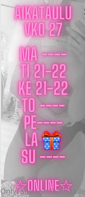 Tämän viikon aikataulut, tule jutusteleen...

This week's sc..
