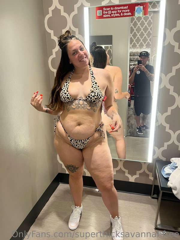 I was trying on bathing suits in front of my Hubby at Target..