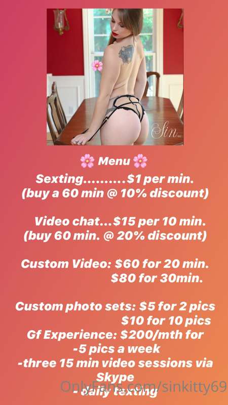 Take a look at my menu or better yet, come over to my vip pa..