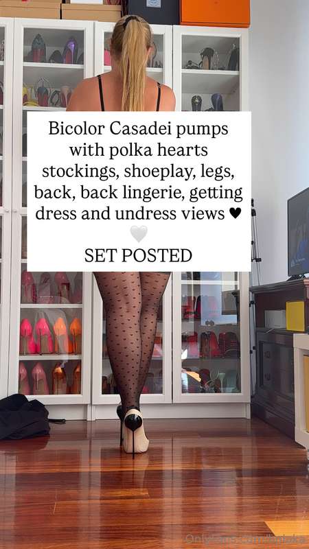 Bicolor Casadei pumps with polka hearts stockings, shoeplay,..