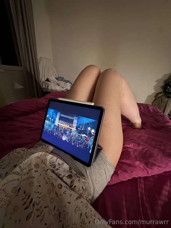 My evening: laptop on my stomach, a movie, and a chocolate s..