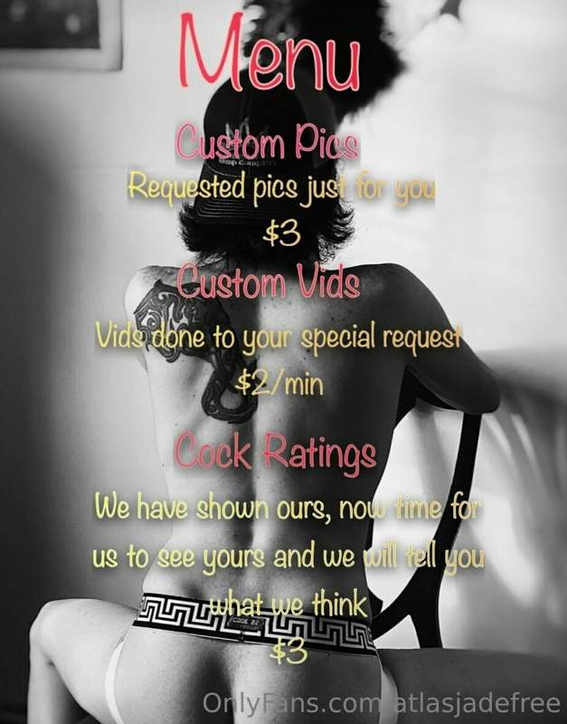 New menu. Just message and let me know.