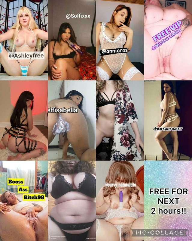 FREE  sluts for the next 2 hours 💦
@Ashleyfree
@soffixxx
@an..