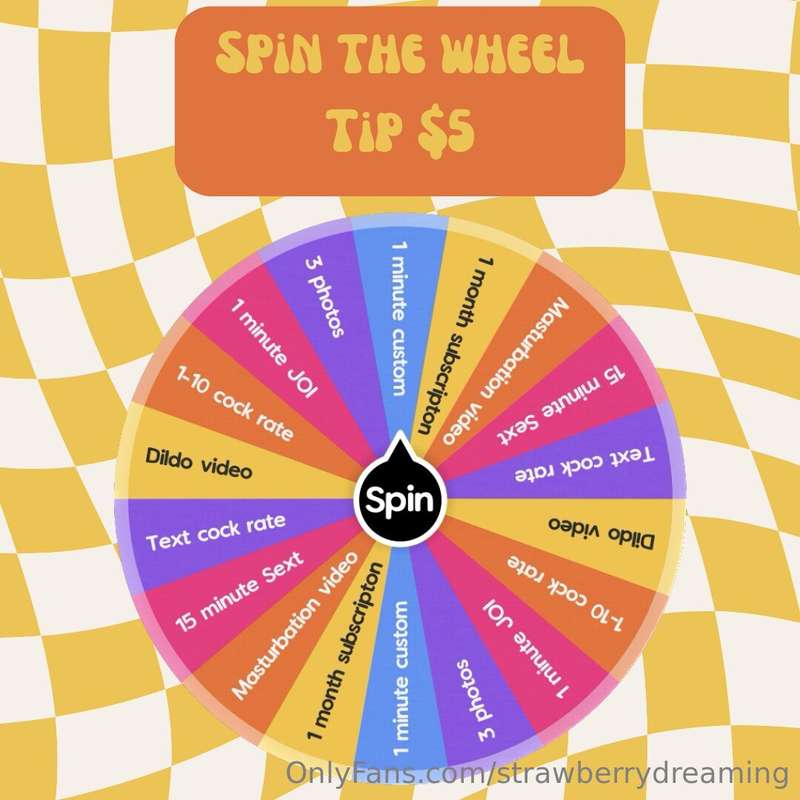 💗Spin the Wheel TIP GAME💗

To play tip $5 and randomly recie..