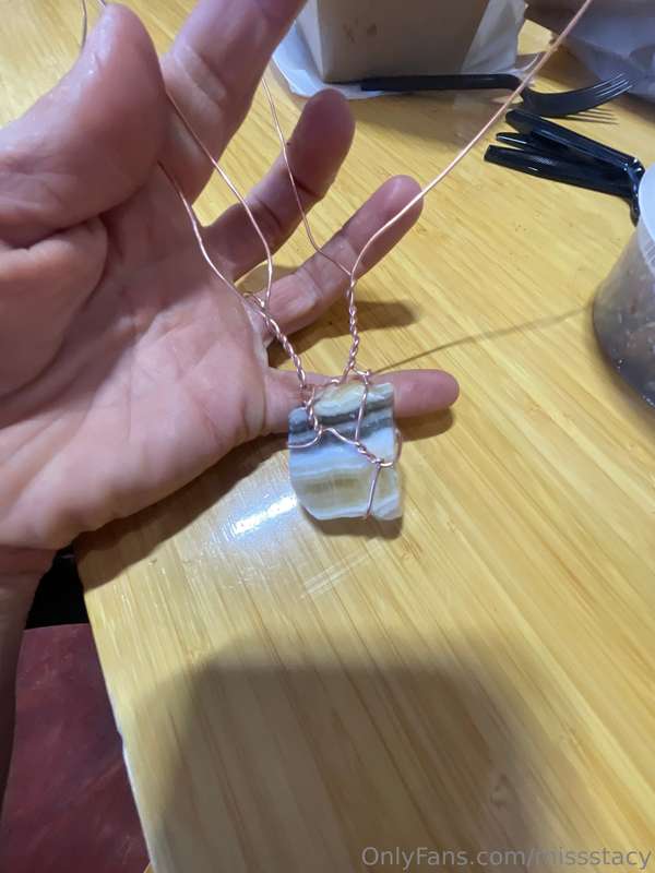 Wrapping a rock for my friend Melinda while taking a lunch b..