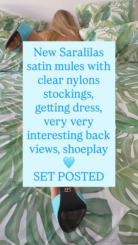 New Saralilas satin mules with clear nylons stockings, getti..