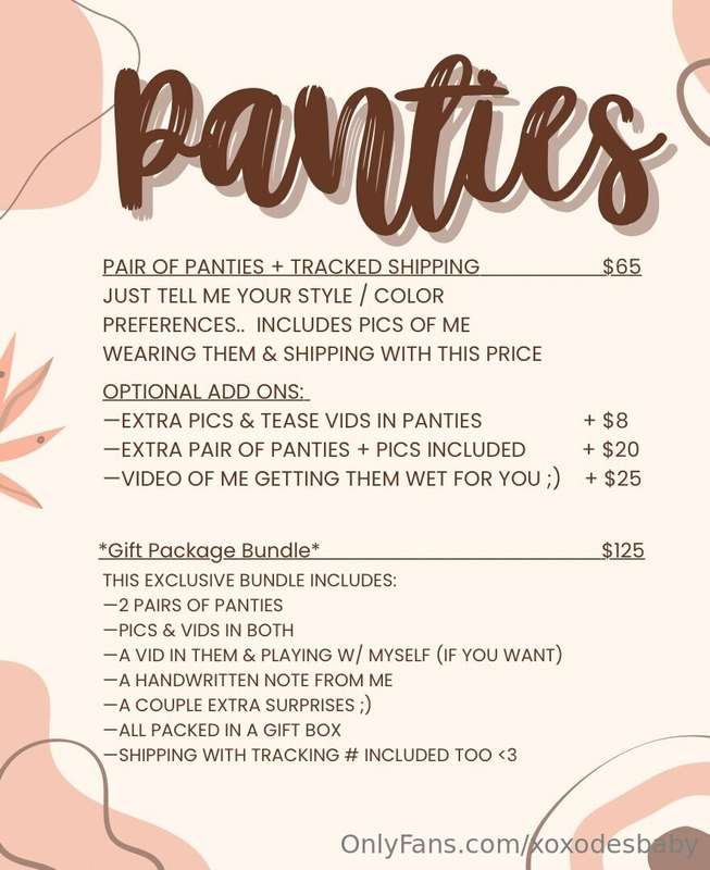 YES, i sell panties 😉 here is all the info & the packages + ..