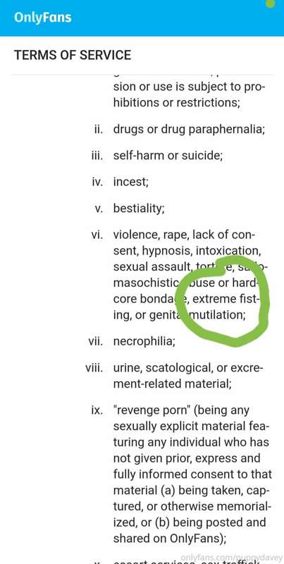 Onlyfans new terms of service explicitly forbit f1sting cont..