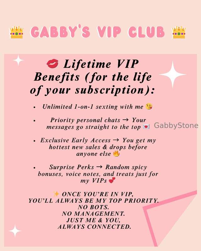 Join Gabby’s VIP Add-On 👑 today and lock in:💋 Unlimited sext..