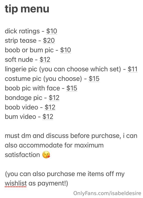 new tip menu!!! 💰💦