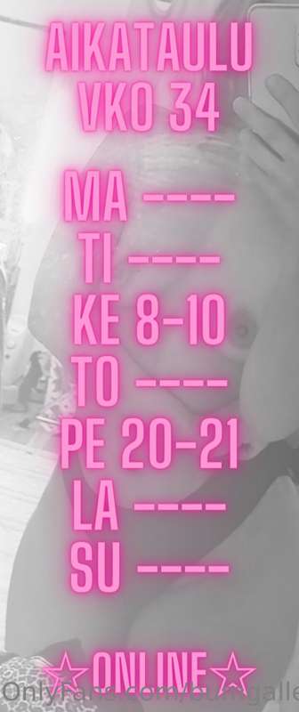 Tämän viikon aikataulut

Kalenterista näet milloin olen varm..