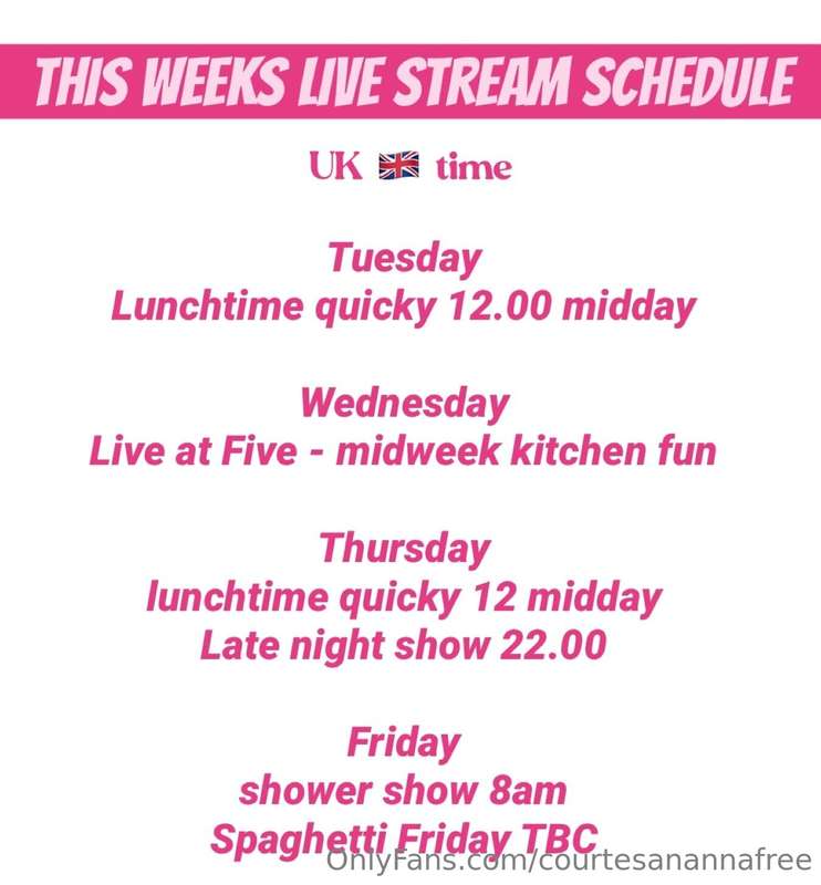 This weeks schedule … 
all these live streams are included i..
