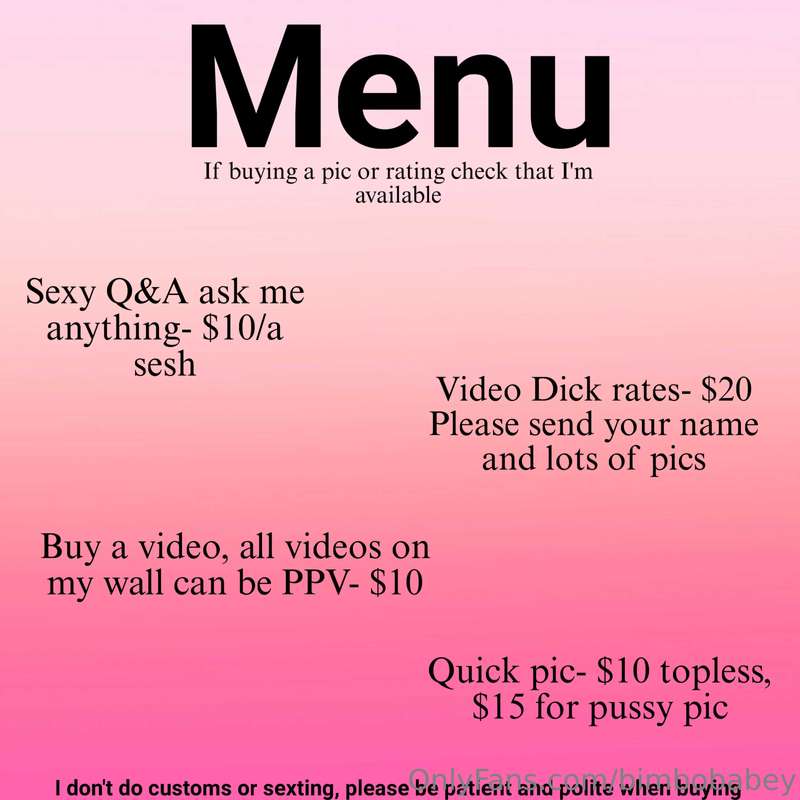 newest tip menu 😌 ive stopped offering some things but start..
