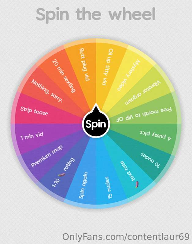 SPIN TO WIN!!!!

1 spin $5
2 spins $8