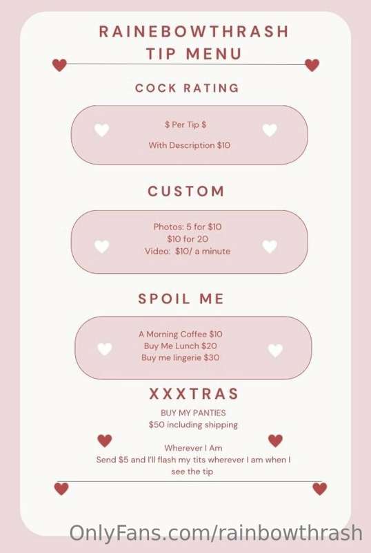 Created a tip menu :) <333