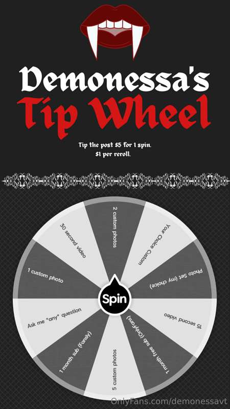 Do you want to play a game? 🔪

Tip me $5 to spin the wheel! ..