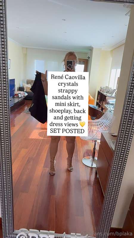 René Caovilla crystals strappy sandals with mini skirt, shoe..