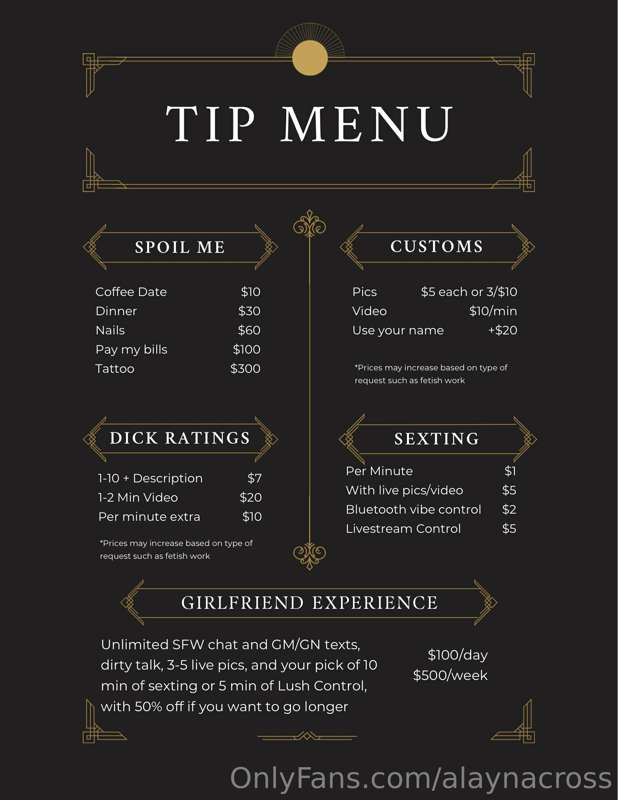 Hey loves! Here’s my tip menu so you all will know what I of..