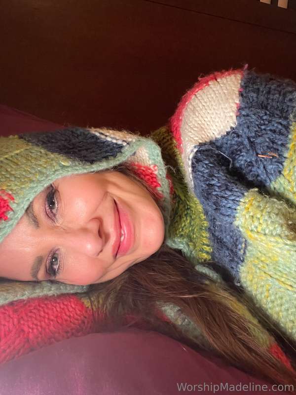 Fire’s going, sweater is slipping, and I haven’t put anythin..