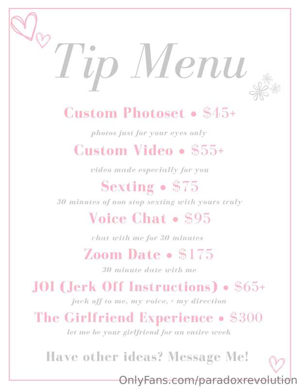 My new tip menu 💖✨ plz contact me to discuss payment & avail..