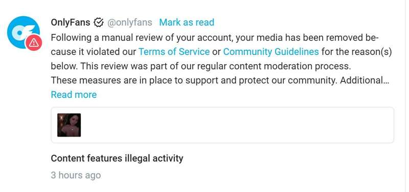 Hey guys, I just received this warning from Onlyfans admins ..