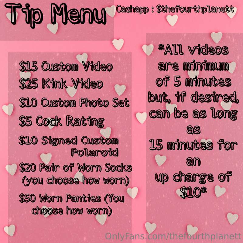 due to popular demand, i’ve made a tip menu as well as a sna..