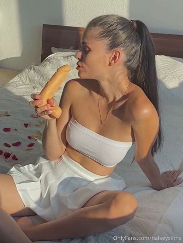 I climbed on this bed and plan to fuck my juicy pussy with a..