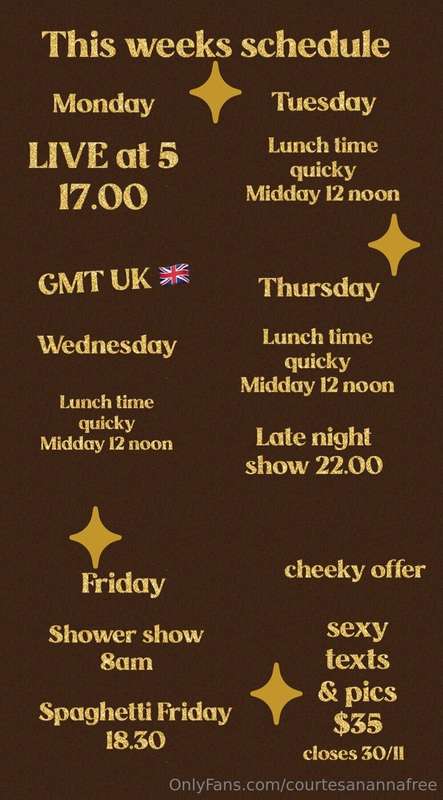 This weeks schedule Love you to join in this weeks live stre..