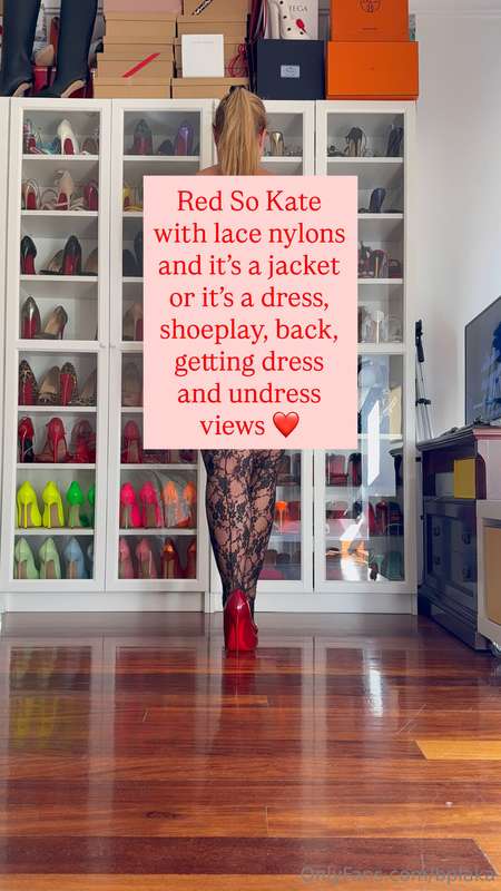 Red So Kate with lace nylons and it’s a jacket or it’s a dre..